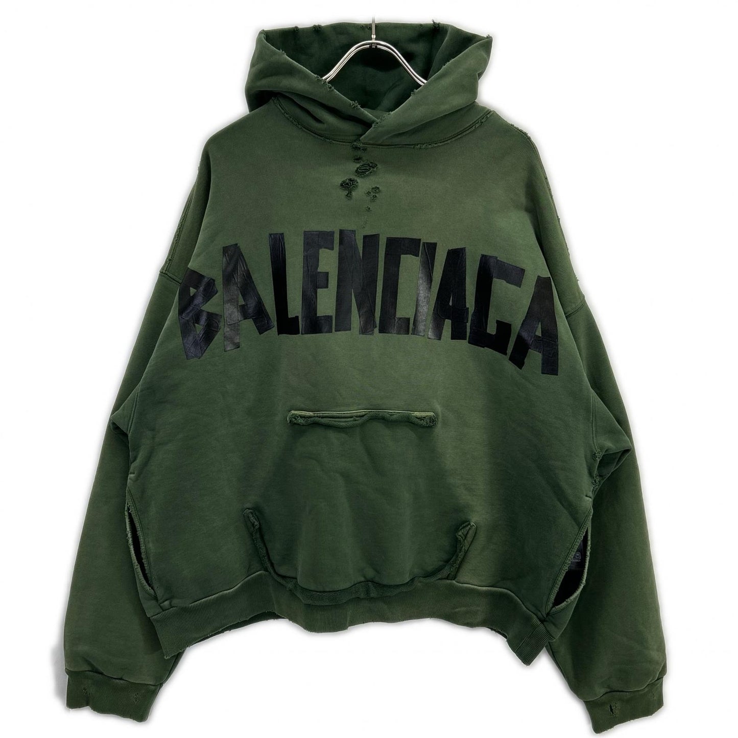BALENCIAGA バレンシアガ 23年製 744441 カーキ Tape Type Ripped Pocket Hoodie トップス