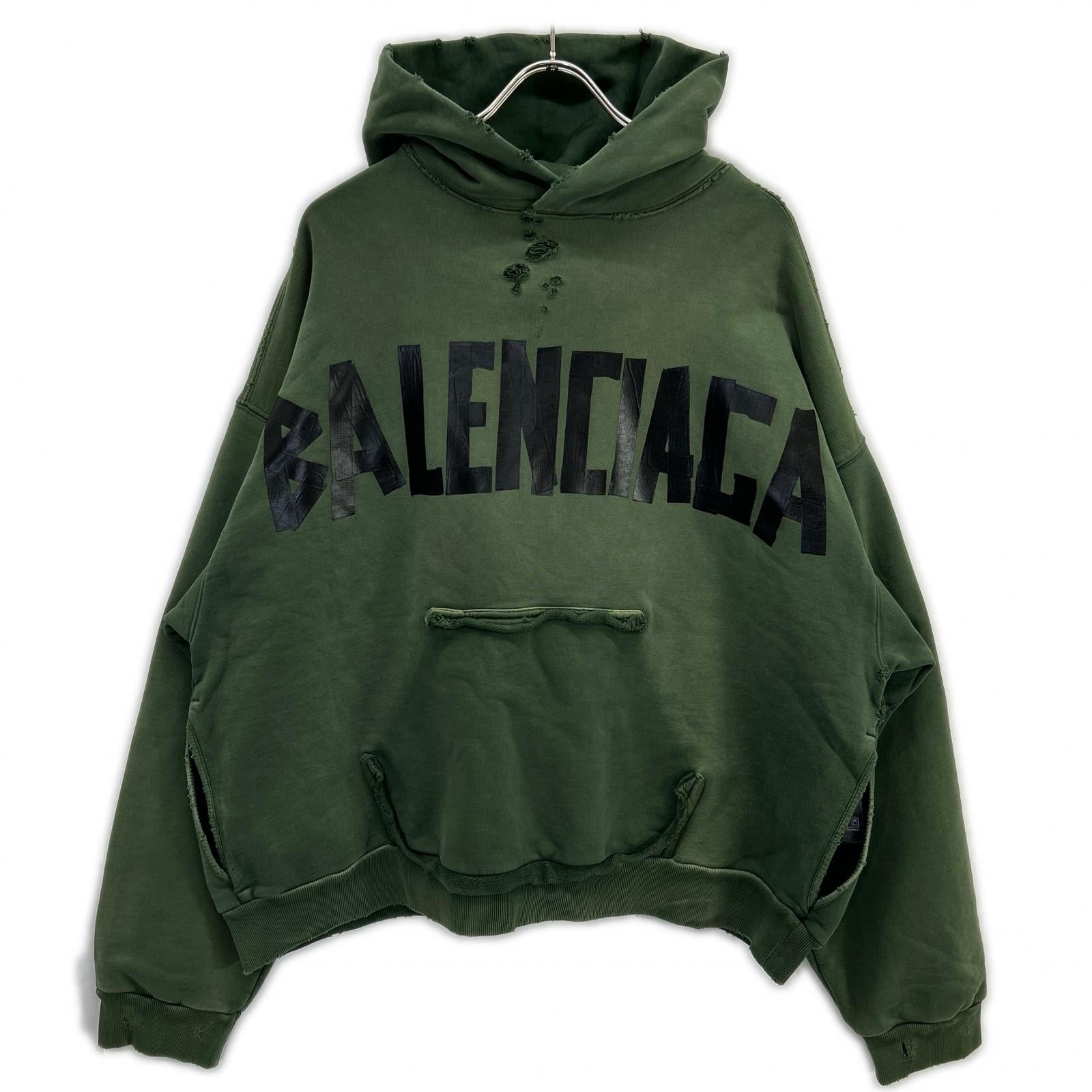 BALENCIAGA バレンシアガ 23年製 744441 カーキ Tape Type Ripped Pocket Hoodie トップス