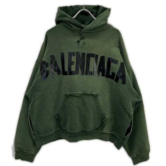 BALENCIAGA バレンシアガ 23年製 744441 カーキ Tape Type Ripped Pocket Hoodie トップス