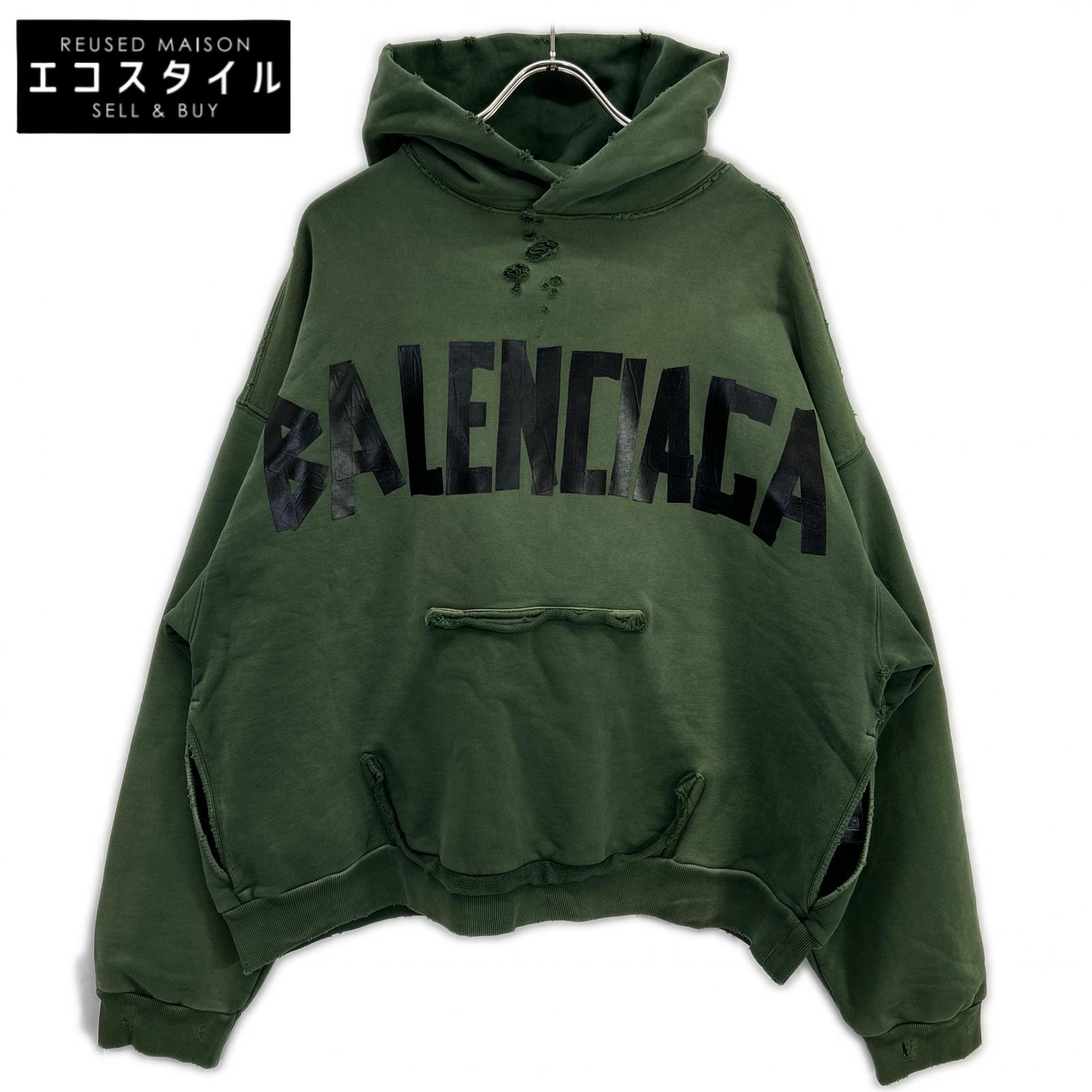 BALENCIAGA バレンシアガ 23年製 744441 カーキ Tape Type Ripped Pocket Hoodie トップス