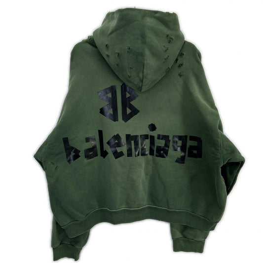BALENCIAGA バレンシアガ 23年製 744441 カーキ Tape Type Ripped Pocket Hoodie トップス