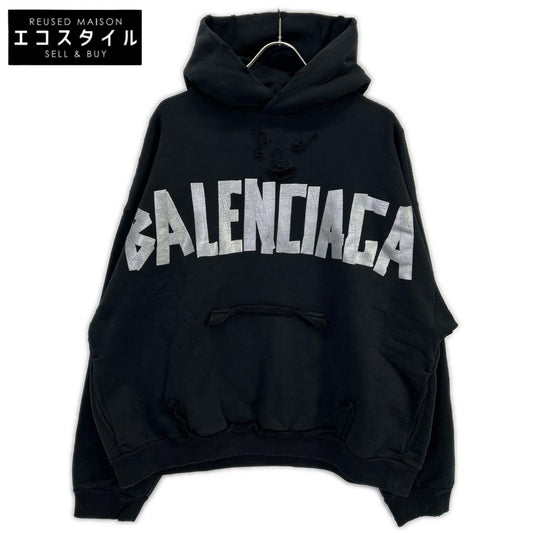 BALENCIAGA バレンシアガ 24年製 744441 ブラック Tape Type Ripped Pocket Hoodie トップス