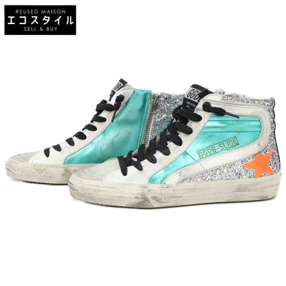 GOLDEN GOOSE Slide Laminated Leather/Upper Silver Glitter/Calf Hair High Top Sneakers Shoes