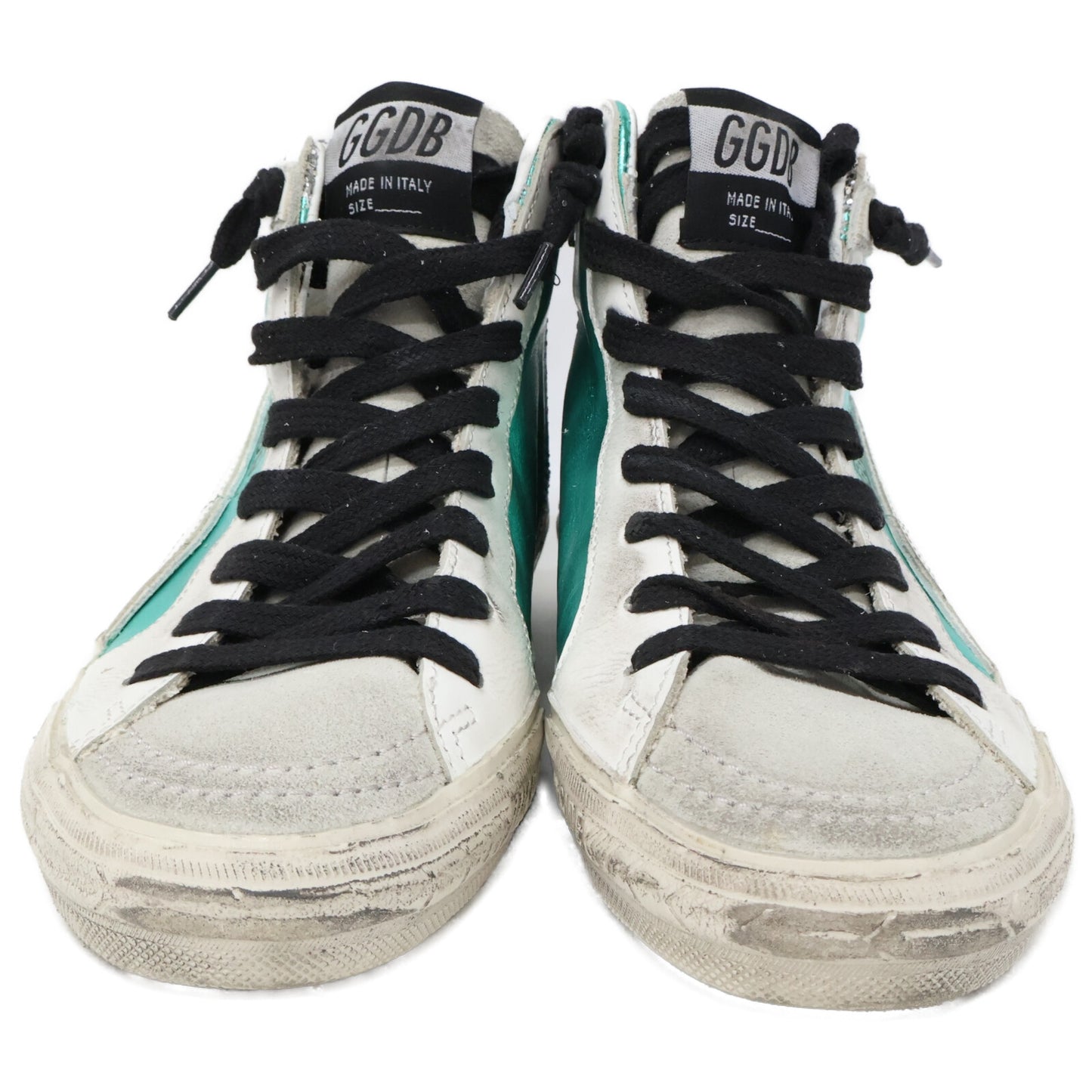 GOLDEN GOOSE Slide Laminated Leather/Upper Silver Glitter/Calf Hair High Top Sneakers Shoes
