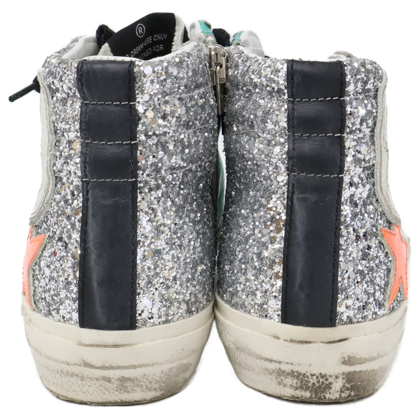 GOLDEN GOOSE Slide Laminated Leather/Upper Silver Glitter/Calf Hair High Top Sneakers Shoes
