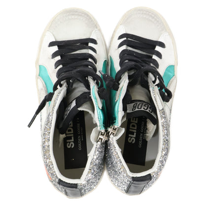 GOLDEN GOOSE Slide Laminated Leather/Upper Silver Glitter/Calf Hair High Top Sneakers Shoes
