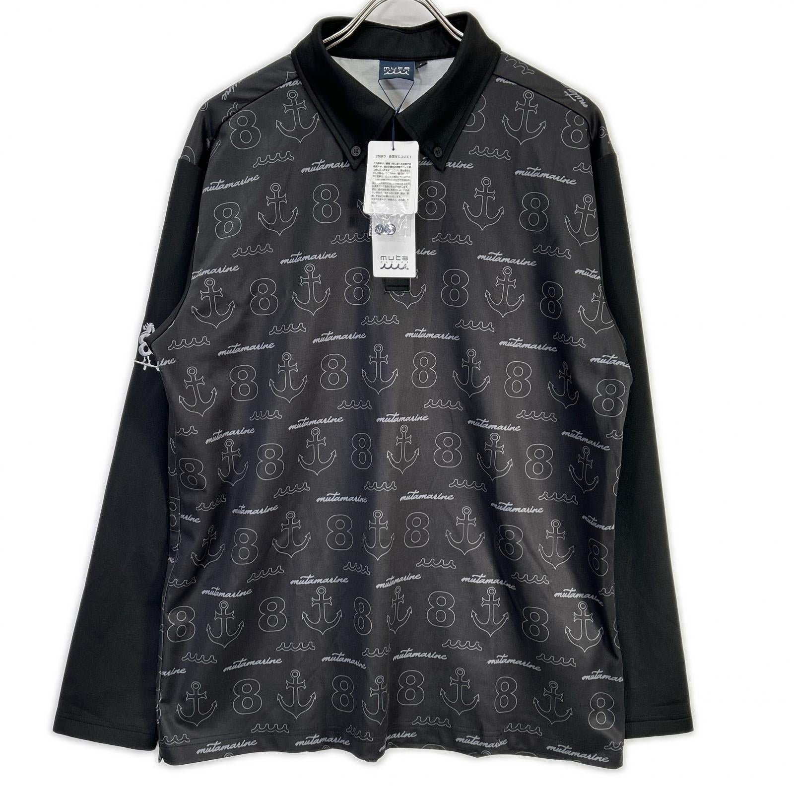 muta ムータ GLOBALE KoBE ブラック モノグラム ロングスリーブポロシャツ トップス