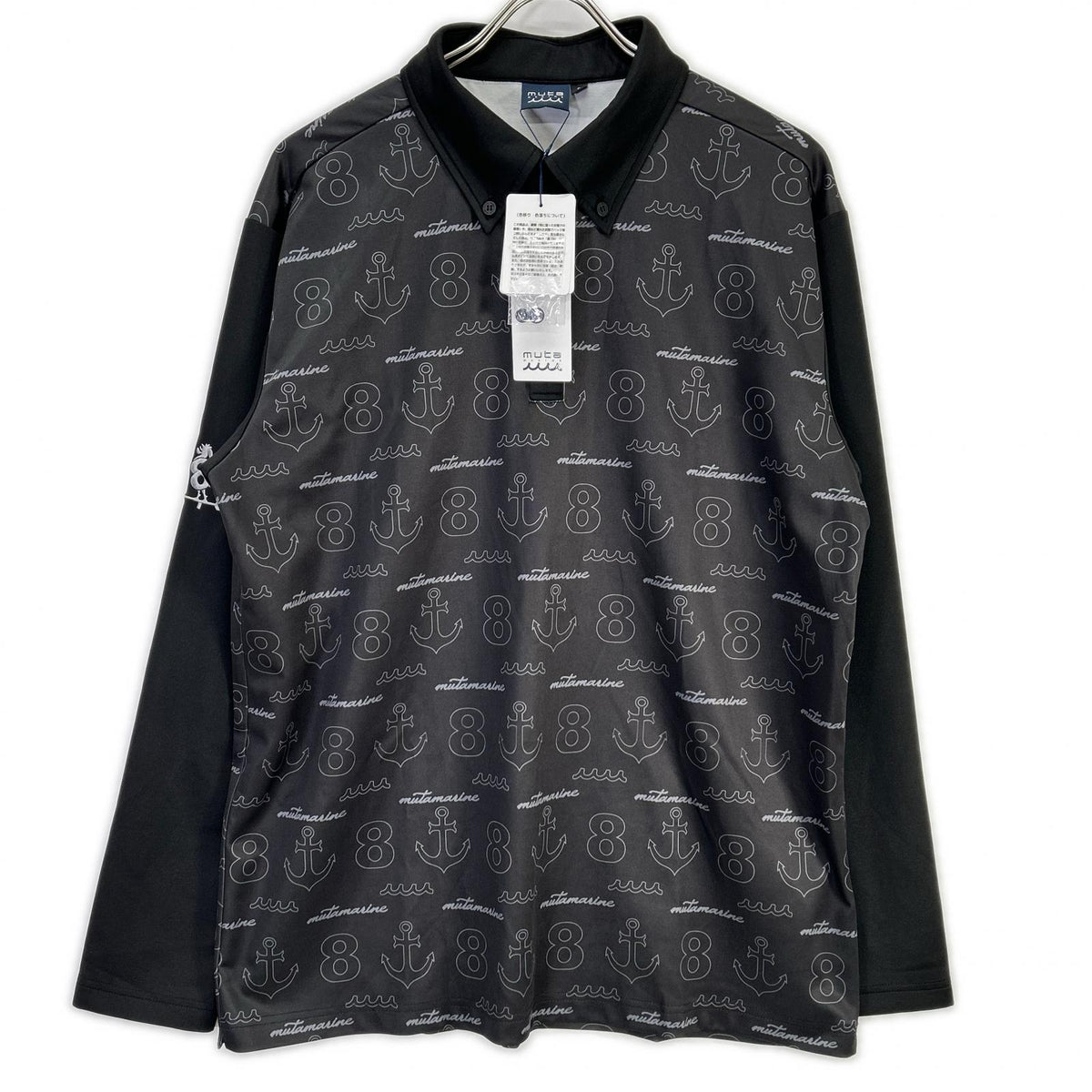 muta ムータ GLOBALE KoBE Black Monogram Long-Sleeve Polo Shirt Top