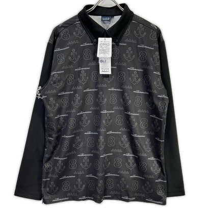muta ムータ GLOBALE KoBE Black Monogram Long-Sleeve Polo Shirt Top