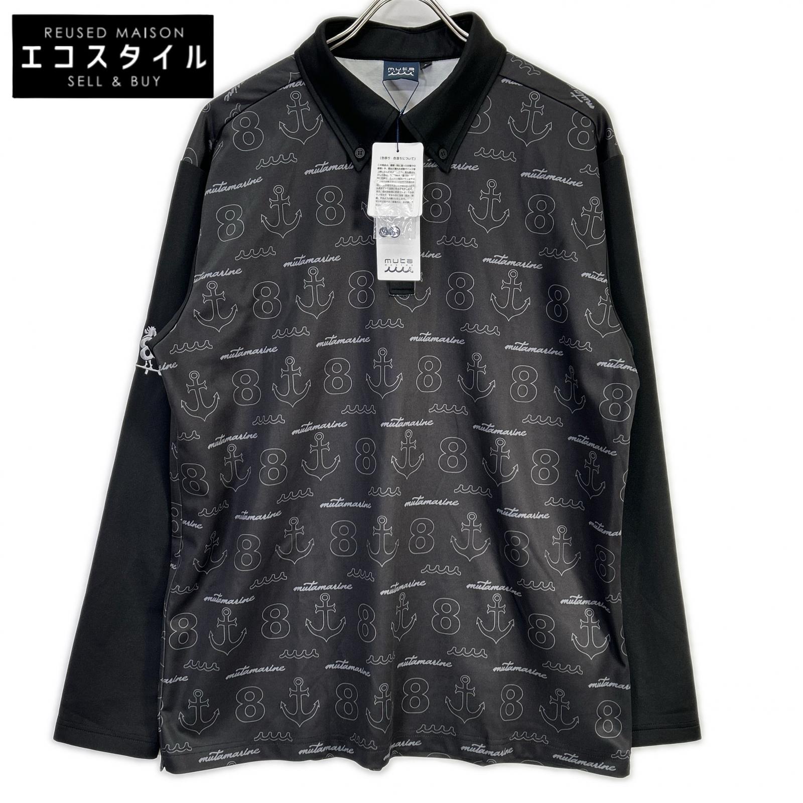 muta ムータ GLOBALE KoBE ブラック モノグラム ロングスリーブポロシャツ トップス