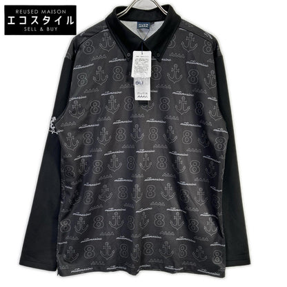 muta ムータ GLOBALE KoBE Black Monogram Long-Sleeve Polo Shirt Top