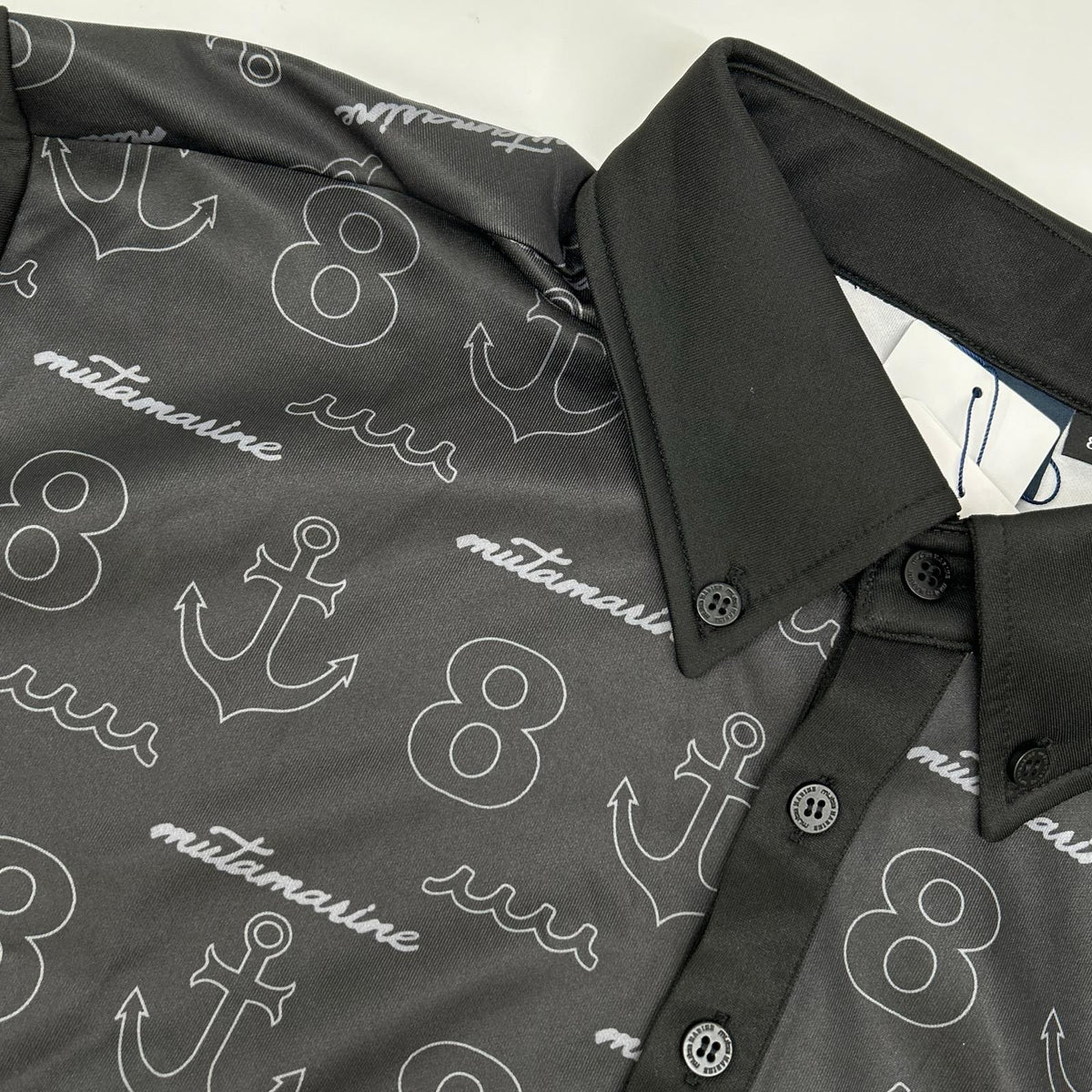 muta ムータ GLOBALE KoBE Black Monogram Long-Sleeve Polo Shirt Top