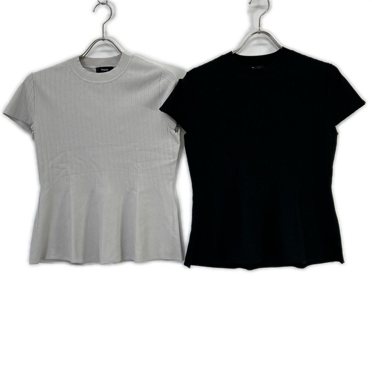 Theory セオリー 23SS 3101714 3101714 グレー×ブラック Compact Crepe Peplum Top ニットシャツ 2点セット トップス