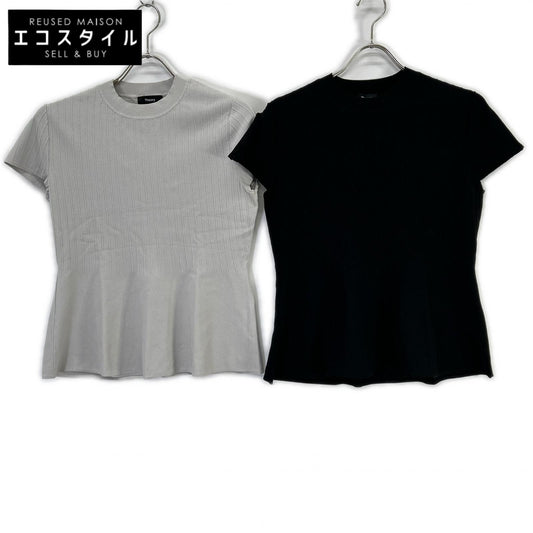 Theory セオリー 23SS 3101714 3101714 グレー×ブラック Compact Crepe Peplum Top ニットシャツ 2点セット トップス