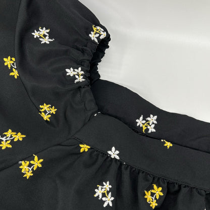 OHGA オオガ OHGA-1193 ブラック 花柄刺繍 パフスリーブ ブラウス トップス