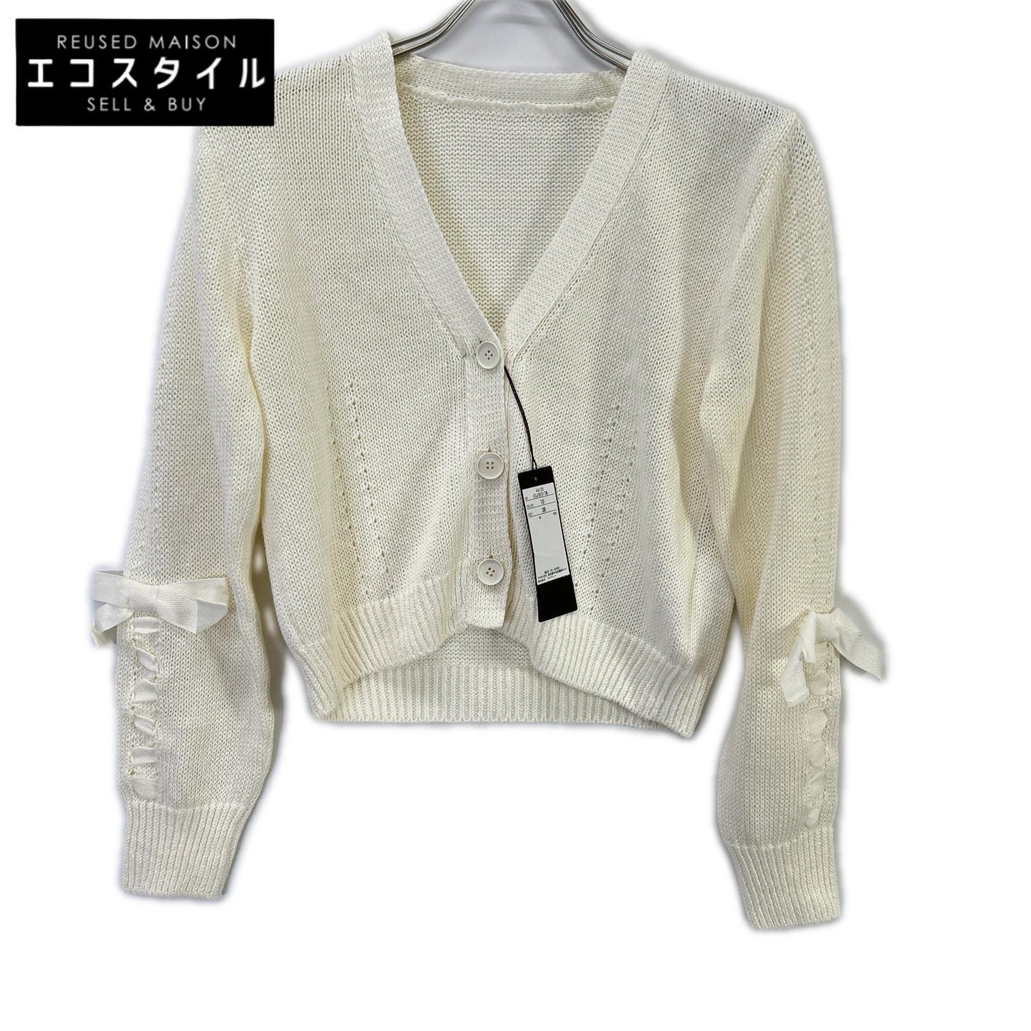 FOXEY BOUTIQUE フォクシーブティック 44139 ホワイト リネン100 MAREI リボン調スリーブ カーディガン トップス