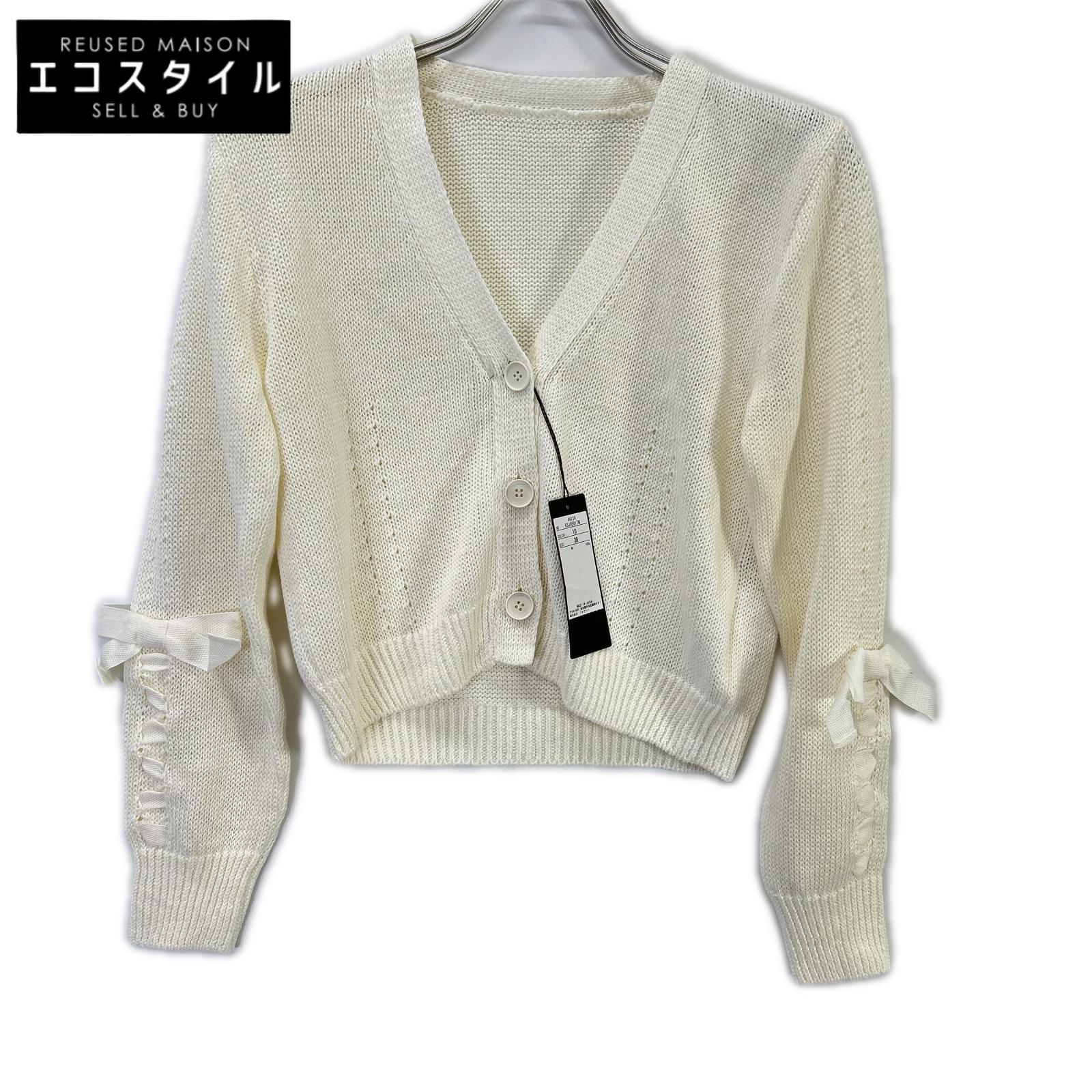 FOXEY BOUTIQUE フォクシーブティック 44139 ホワイト リネン100 MAREI リボン調スリーブ カーディガン トップス
