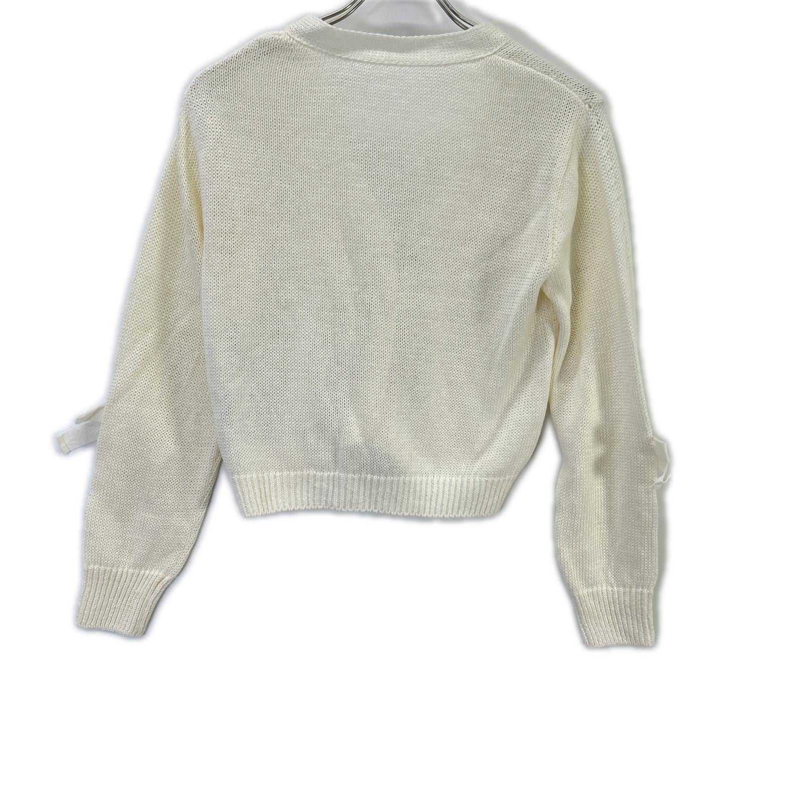 FOXEY BOUTIQUE フォクシーブティック 44139 ホワイト リネン100 MAREI リボン調スリーブ カーディガン トップス