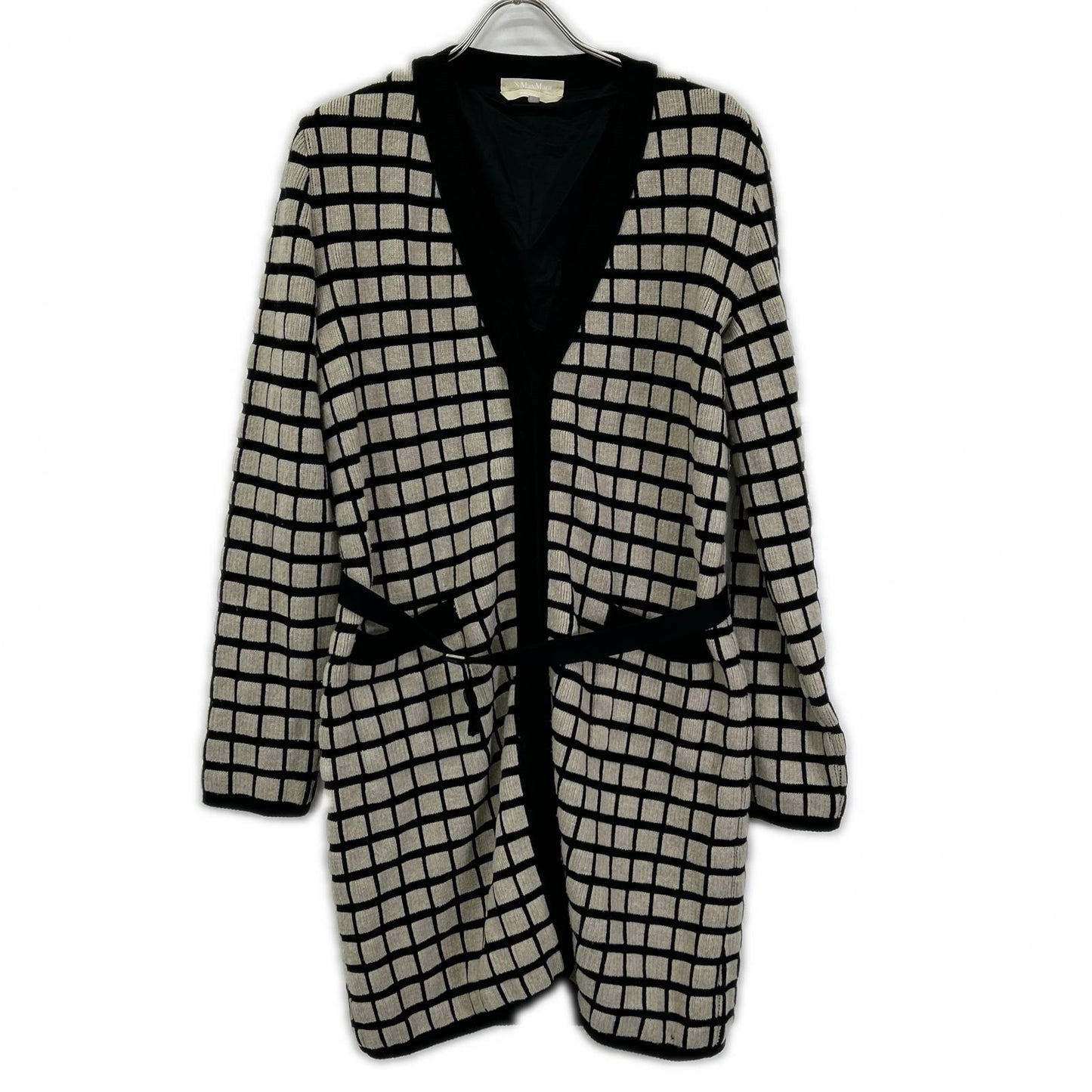 S MaxMara エスマックスマーラ 93160319000 アイボリー×ブラック ウール カシミヤ混 ロングカーディガン トップス