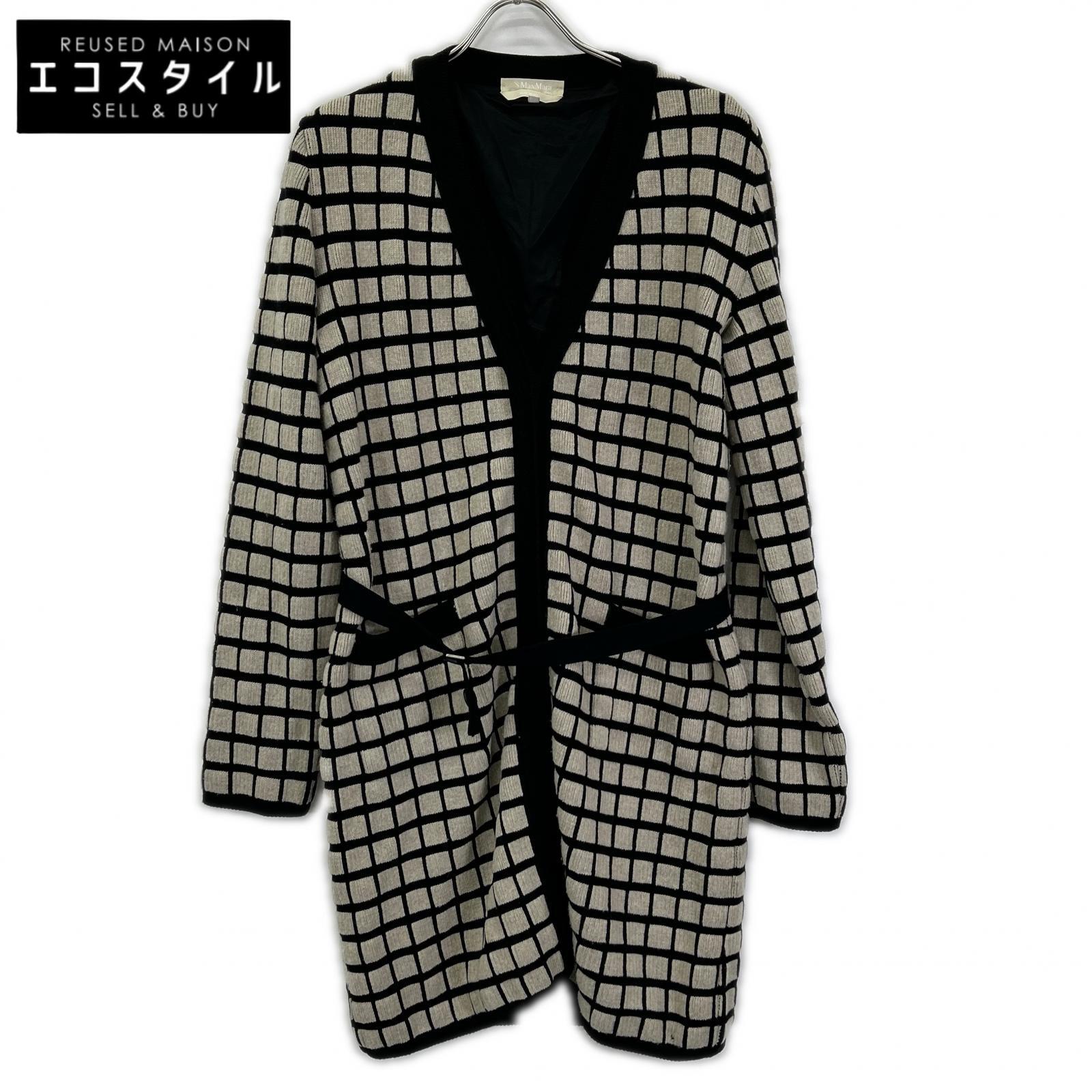 S MaxMara エスマックスマーラ 93160319000 アイボリー×ブラック ウール カシミヤ混 ロングカーディガン トップス