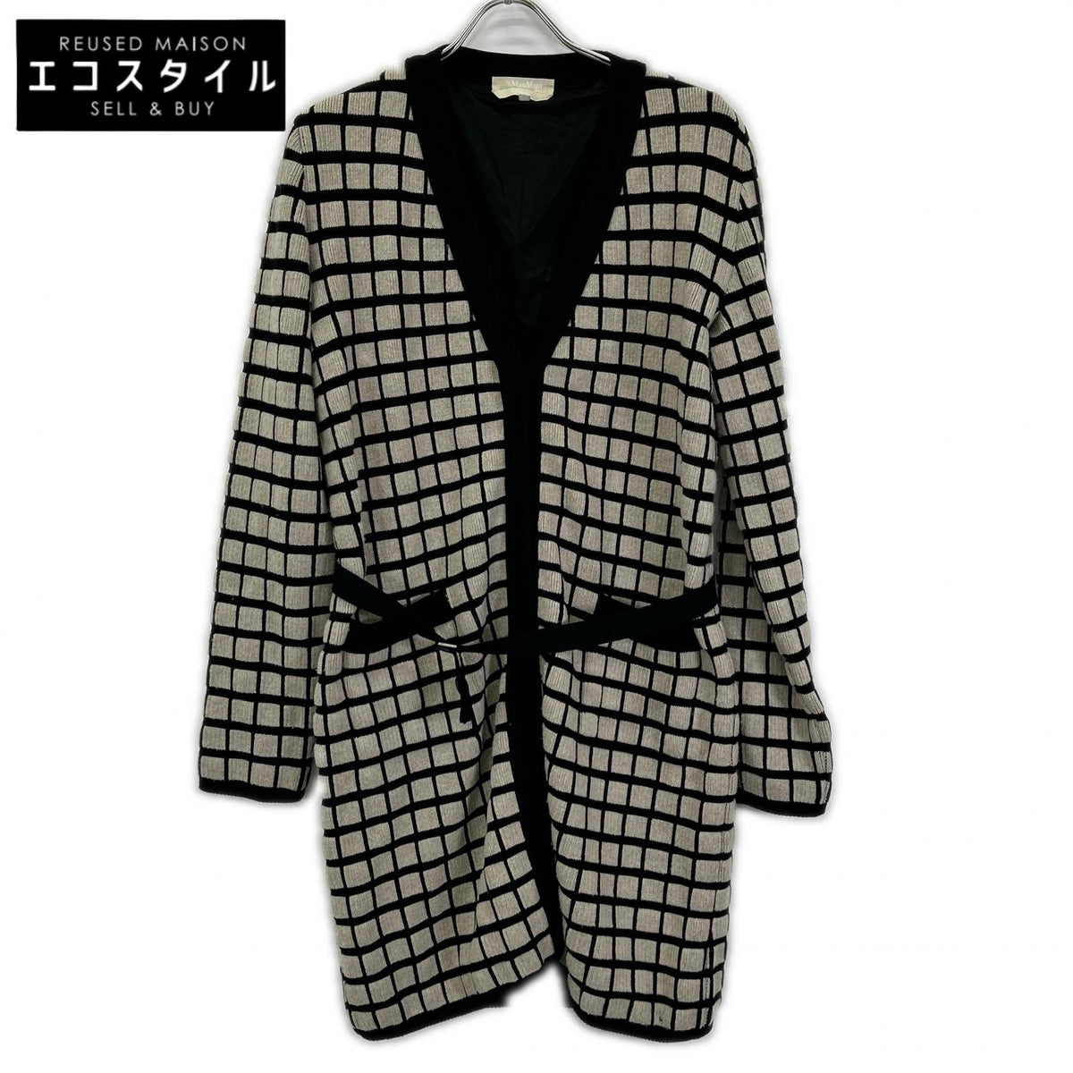 S MaxMara エスマックスマーラ 93160319000 アイボリー×ブラック ウール カシミヤ混 ロングカーディガン トップス