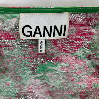 GANNI ガニー F7640 グリーン×ピンク シュガープラム 3Dジャカード ボタンダウン ミニドレス ワンピース