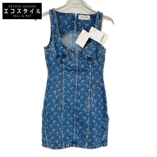 Marine Serre マリーンセル WDR327A ライトブルー インディゴ Moon Laser Denim Mini Dress/ムーンレーザーデニムミニドレス ワンピース