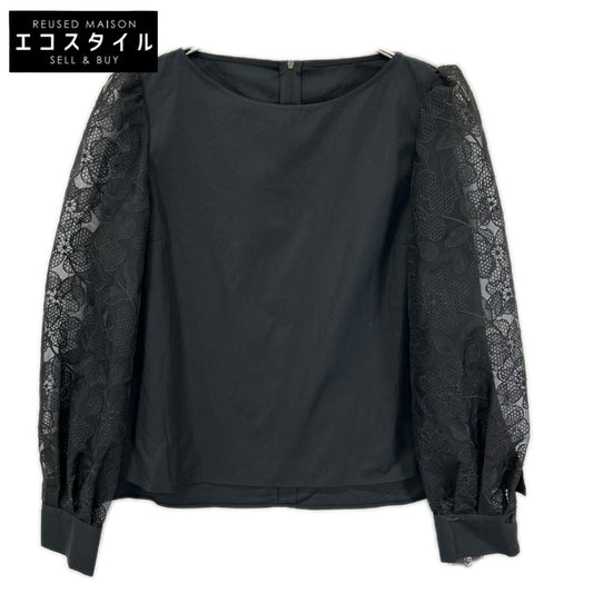 FOXEY BOUTIQUE フォクシーブティック 45147 ブラック Rosetta/ロゼッタ 袖レース ロングスリーブブラウス トップス