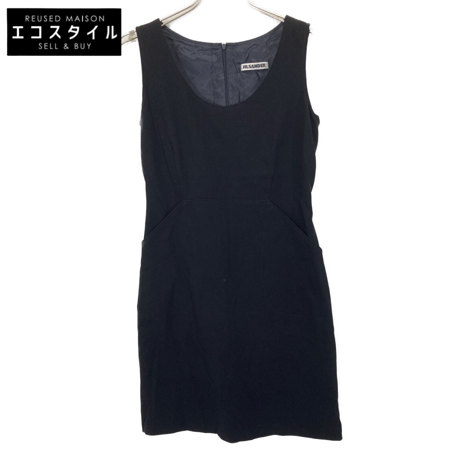 JIL SANDER navy wool sleeveless dress 36 ladies