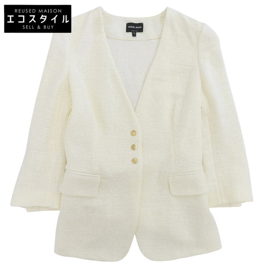 GIORGIO ARMANI ジョルジオアルマーニ 新品同様 リネン混 ジャージー ダブルブレストブレザー ジャケット レディース 36 3DAG51 AJJZZ 23年 ジャケット 36 レディース