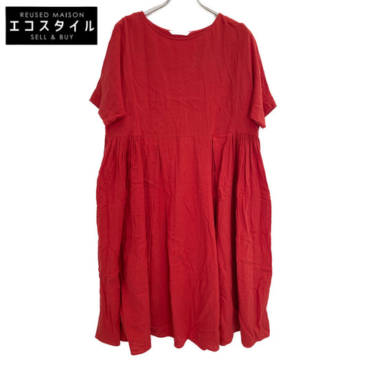 PLAIN PEOPLE Red 100% Cotton Double Gauze Volume Dress 2
