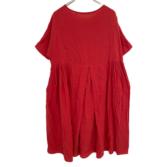 PLAIN PEOPLE Red 100% Cotton Double Gauze Volume Dress 2