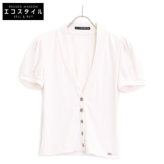 FOXEY NEW YORK 26154 White Buttoned Short Sleeve Cardigan Top