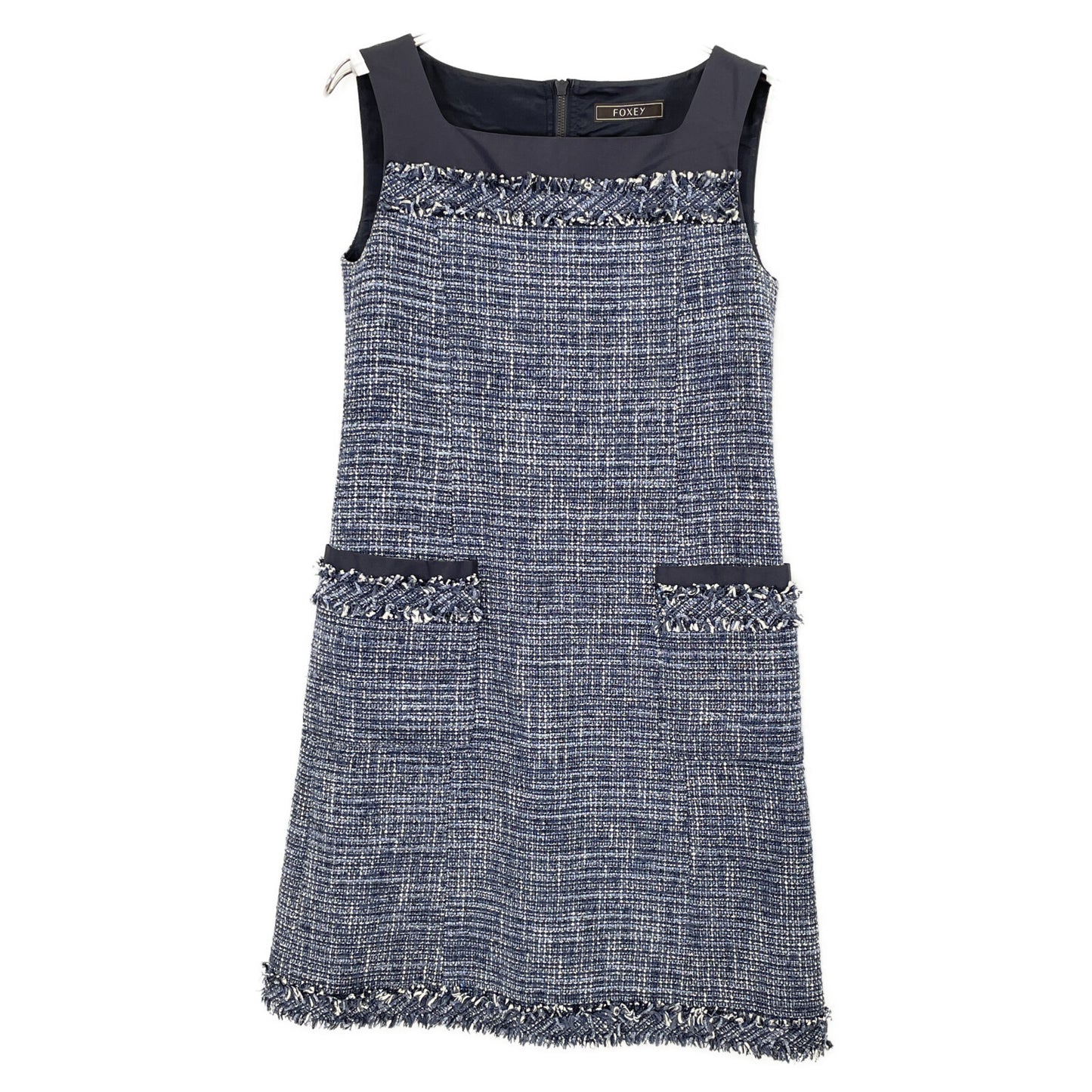 35611 Navy Tweed x Nylon One-piece Dress 38 Women's
