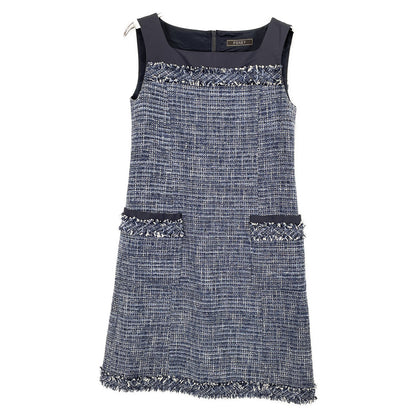 35611 Navy Tweed x Nylon One-piece Dress 38 Women's