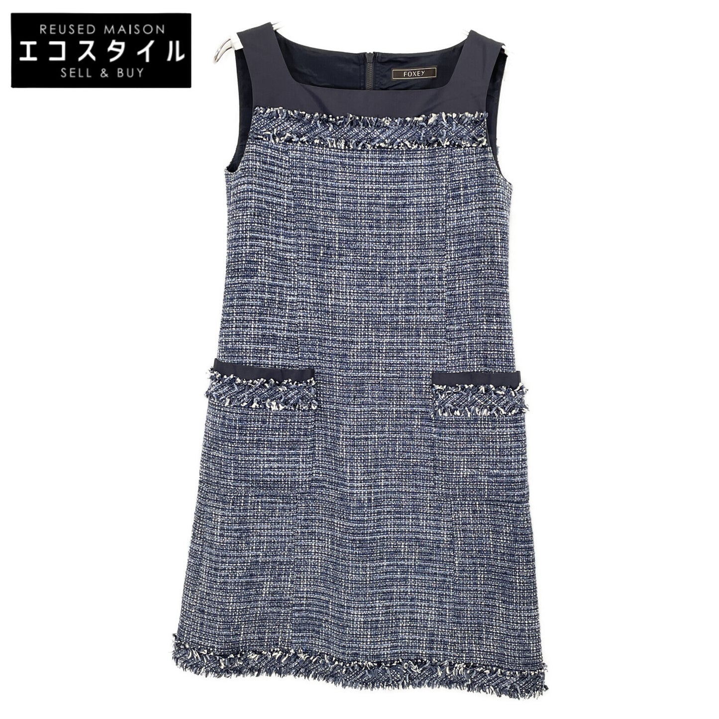 35611 Navy Tweed x Nylon One-piece Dress 38 Women's