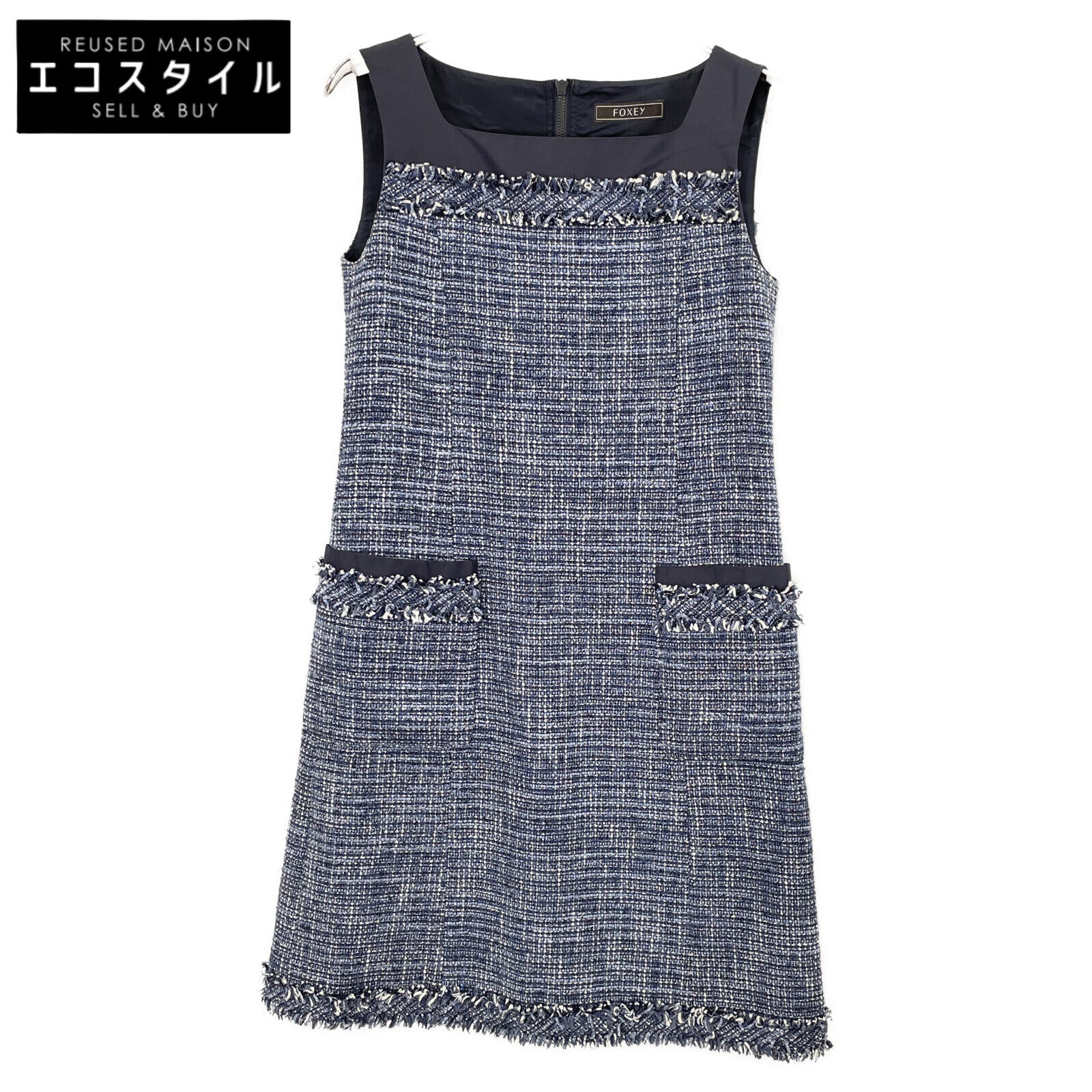 35611 Navy Tweed x Nylon One-piece Dress 38 Women's