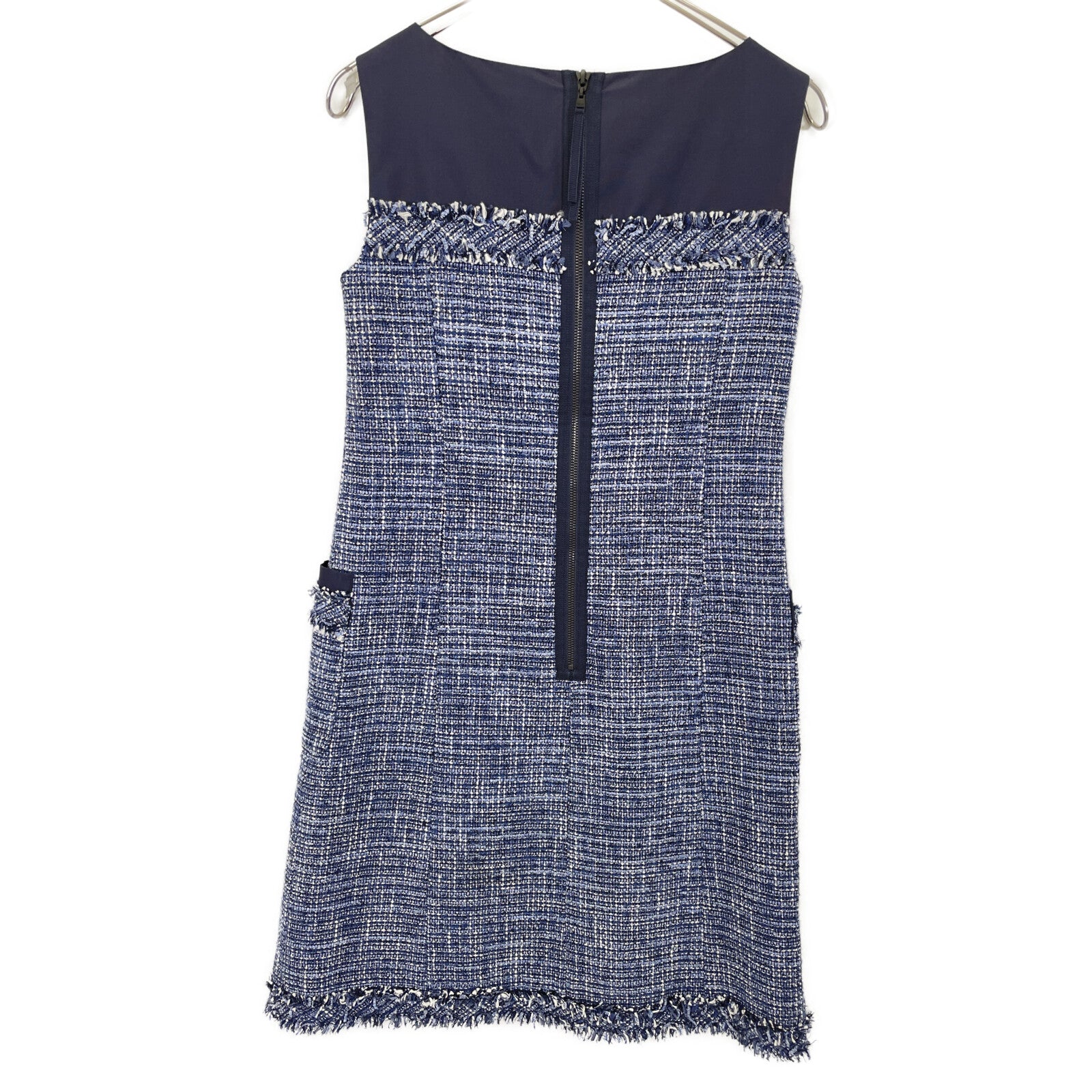 35611 Navy Tweed x Nylon One-piece Dress 38 Women's