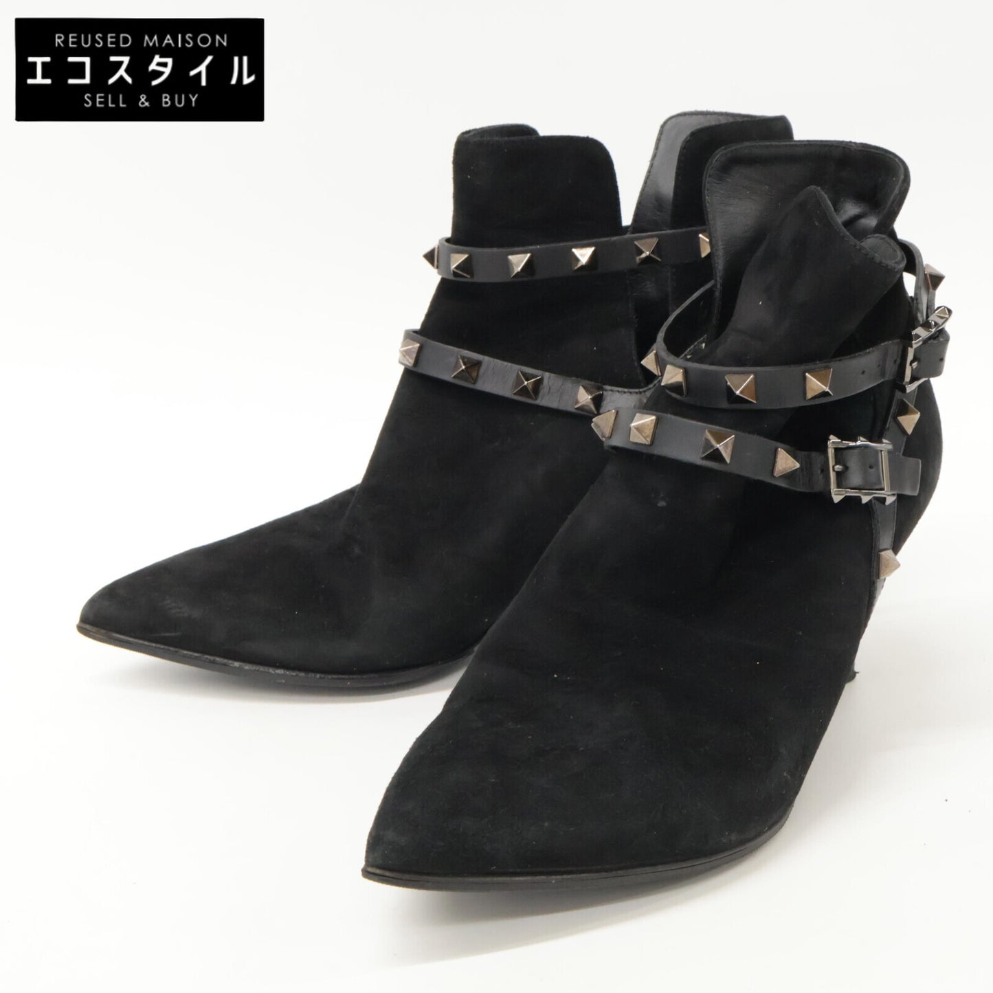 Valentino Garavani J625 2 Suede Studded Pointed Toe Heel Shoes 38 Women's