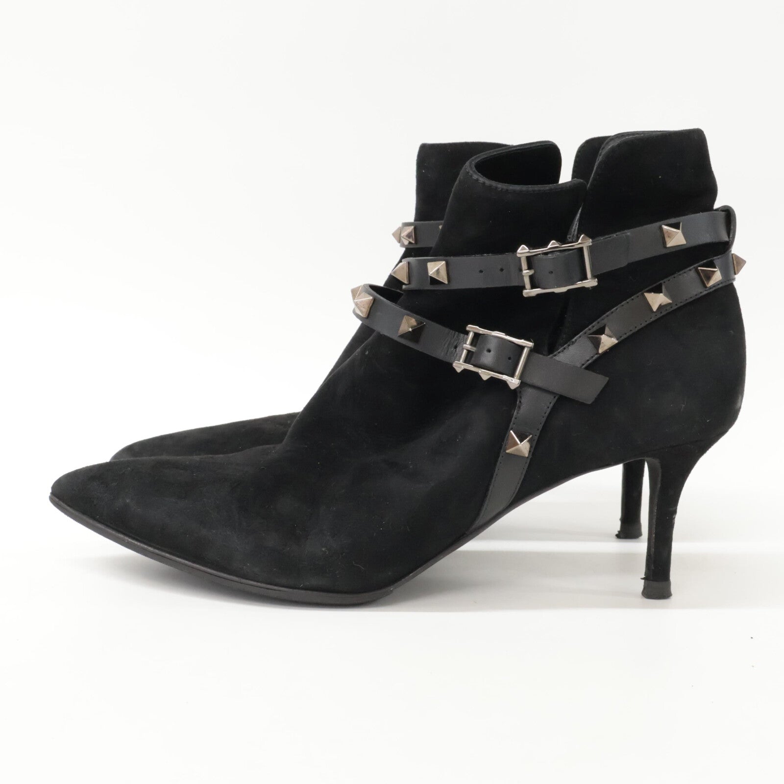Valentino Garavani J625 2 Suede Studded Pointed Toe Heel Shoes 38 Women's