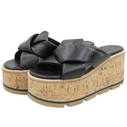 Salvatore Ferragamo Like New ENGRACIA Cork Wedge Sandals Shoes Women's Black 4C 24SS Shoes