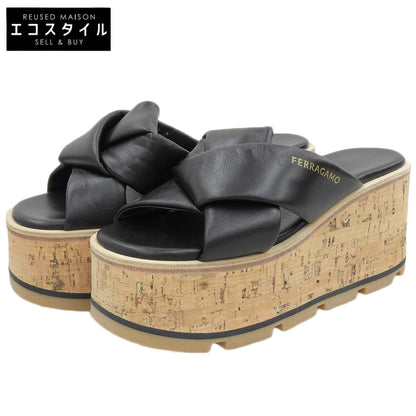 Salvatore Ferragamo Like New ENGRACIA Cork Wedge Sandals Shoes Women's Black 4C 24SS Shoes