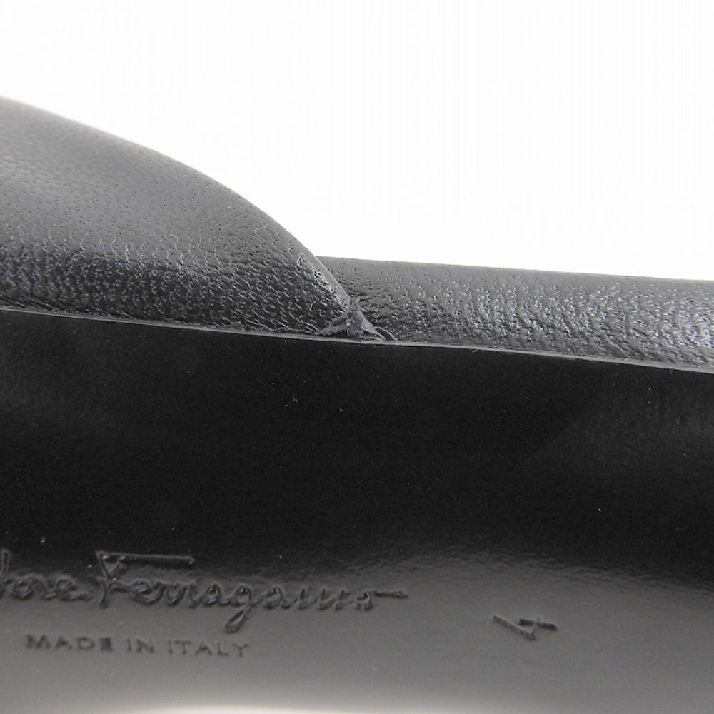 Salvatore Ferragamo サルヴァトーレフェラガモ 美品 レザー ヴァラ ボウ ヒール スライドサンダル シューズ レディース 黒 ブラック 4 シューズ