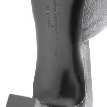 Salvatore Ferragamo サルヴァトーレフェラガモ 美品 レザー ヴァラ ボウ ヒール スライドサンダル シューズ レディース 黒 ブラック 4 シューズ