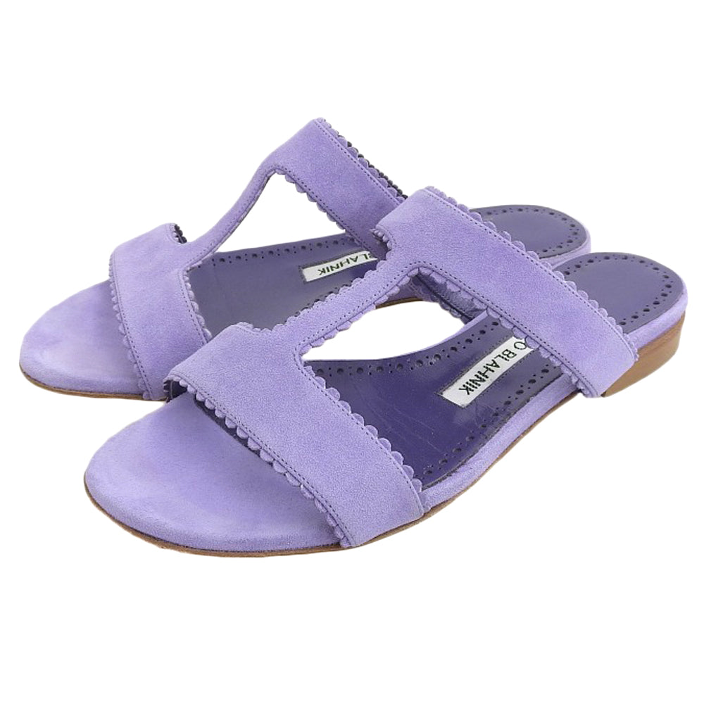 MANOLO BLAHNIK 莫罗·伯拉尼克 美品 ARTAS 麂皮 平底 凉鞋 女士 淡紫色 34 1/2 鞋履