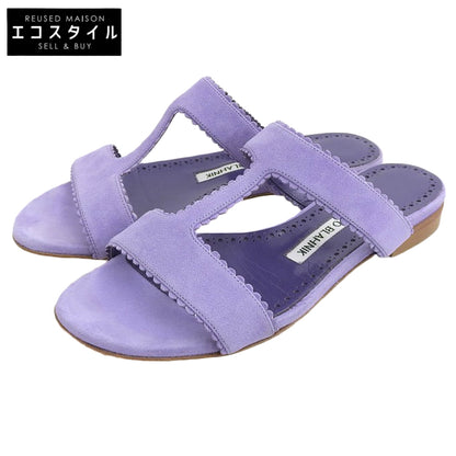 MANOLO BLAHNIK 莫罗·伯拉尼克 美品 ARTAS 麂皮 平底 凉鞋 女士 淡紫色 34 1/2 鞋履