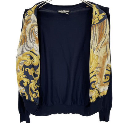 Salvatore Ferragamo Navy Tiger Gold Button Cardigan Top