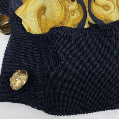 Salvatore Ferragamo Navy Tiger Gold Button Cardigan Top