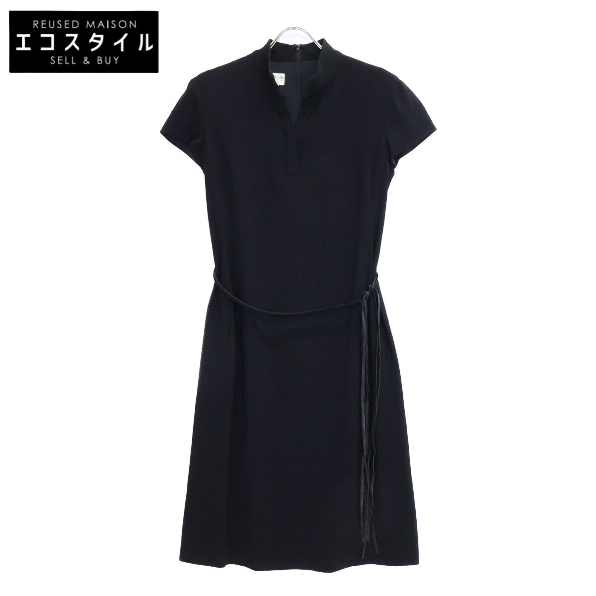 Black leather belt sleeveless one-piece dress, size 40, for women