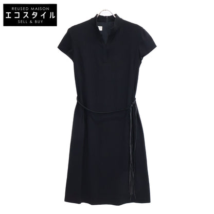 Black leather belt sleeveless one-piece dress, size 40, for women